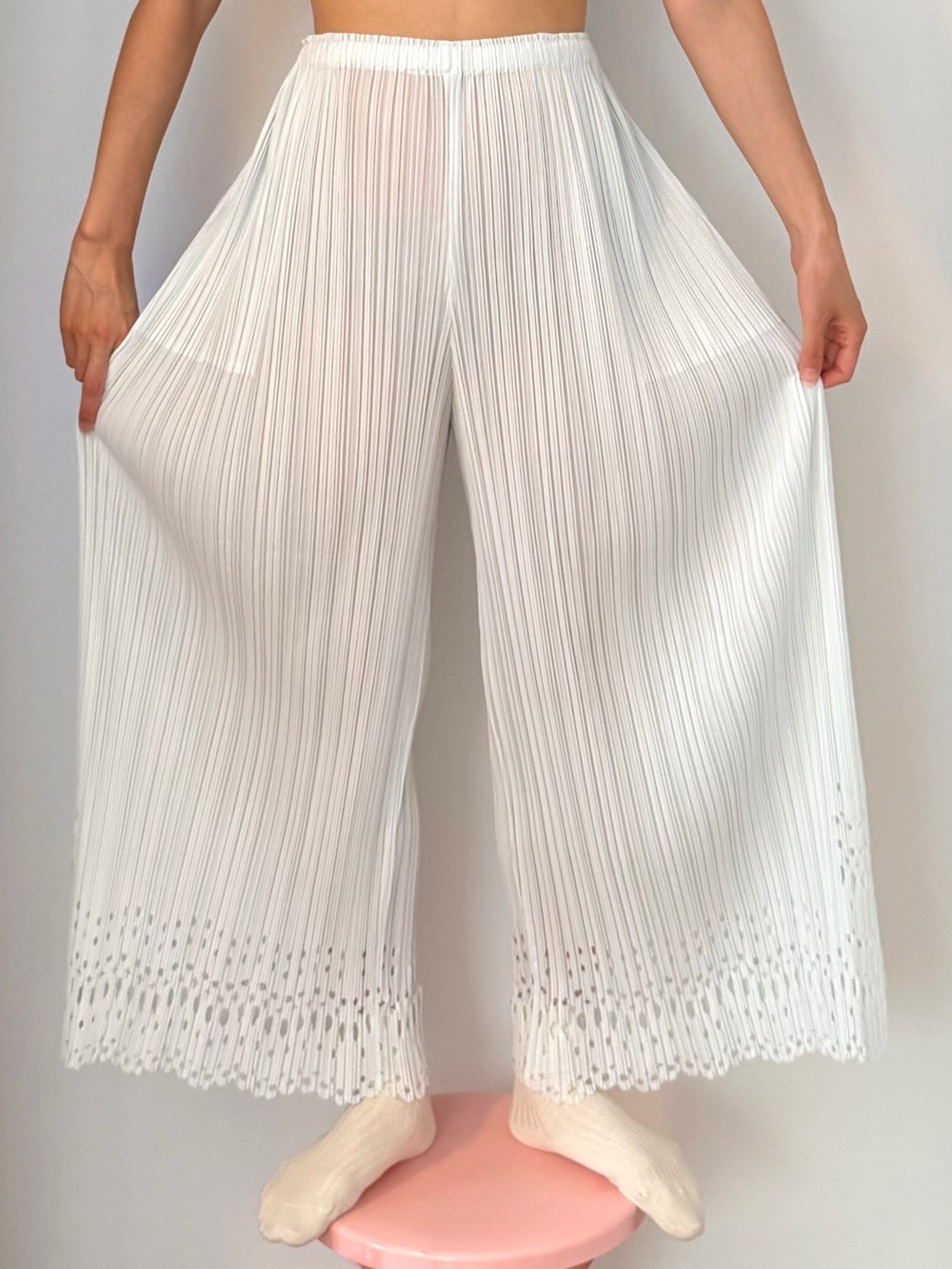 Light Blue Lace Cut Out Please Please Issey Miyake Pants